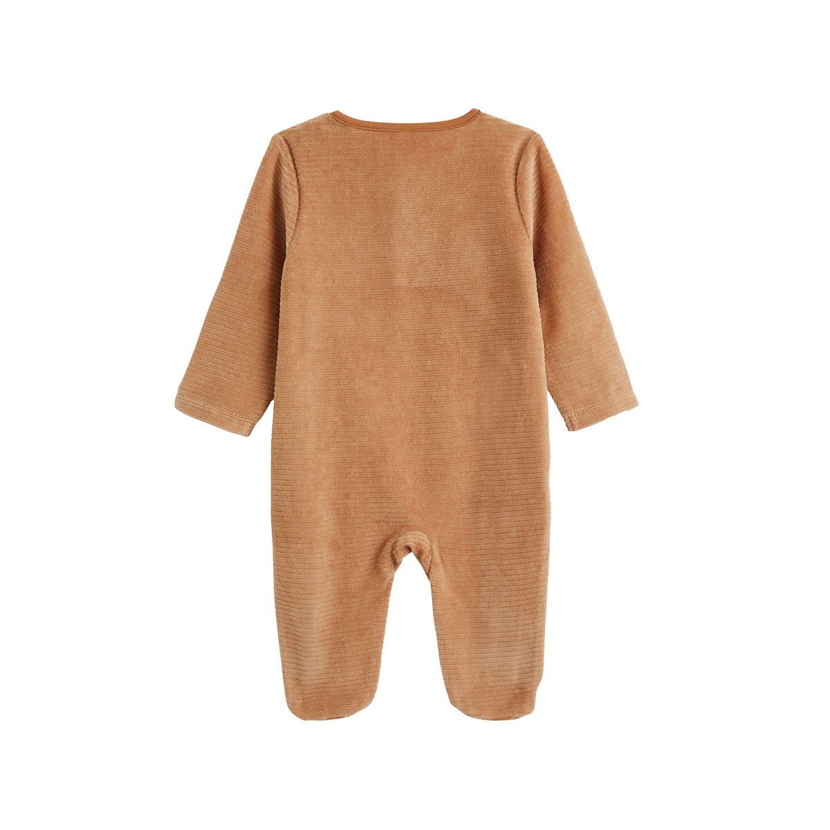 Pyjama bébé en velours côtelé ouverture pont Caramel marron, PETIT BEGUIN