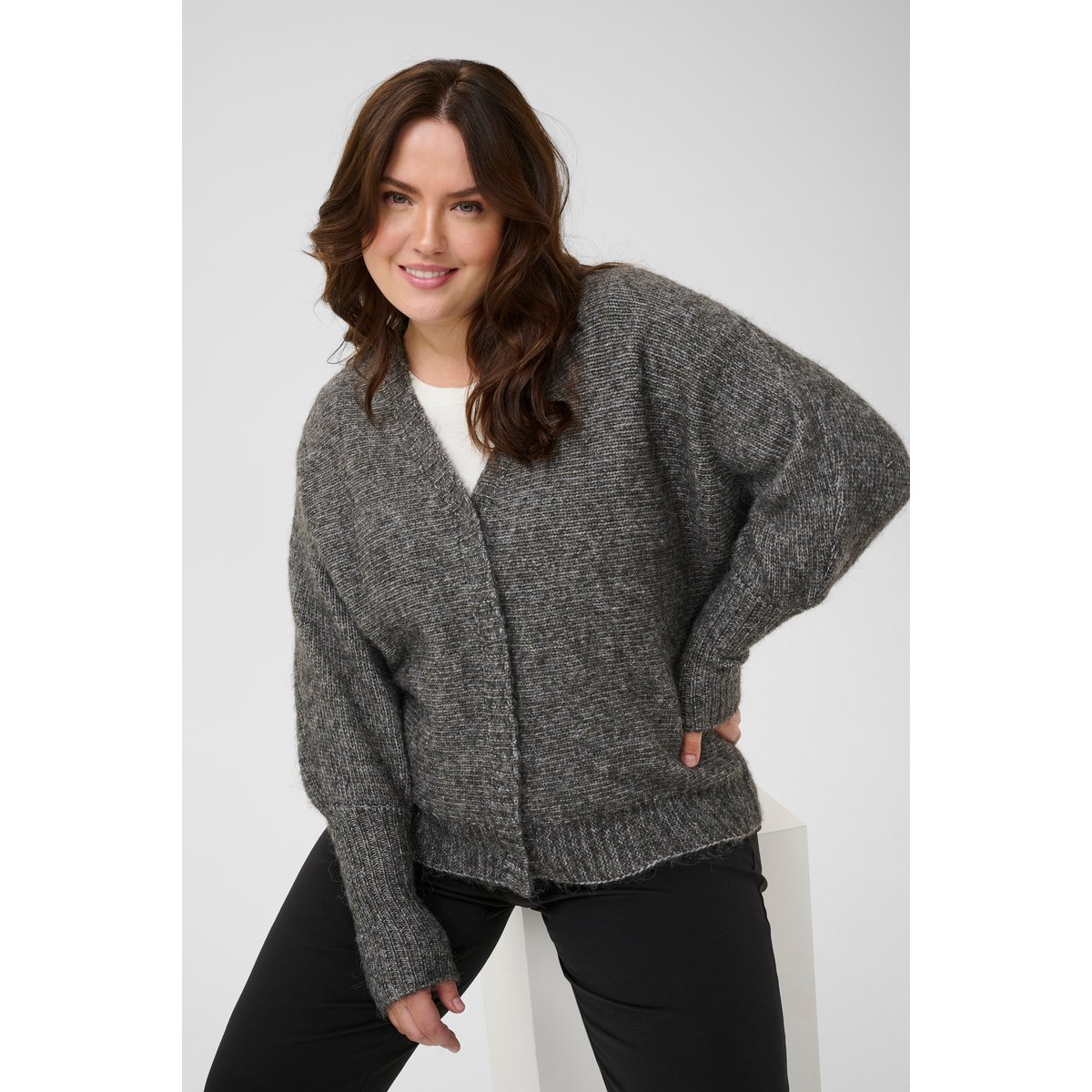 Cardigan à tricot gris dark grey melange, KAFFE CURVE