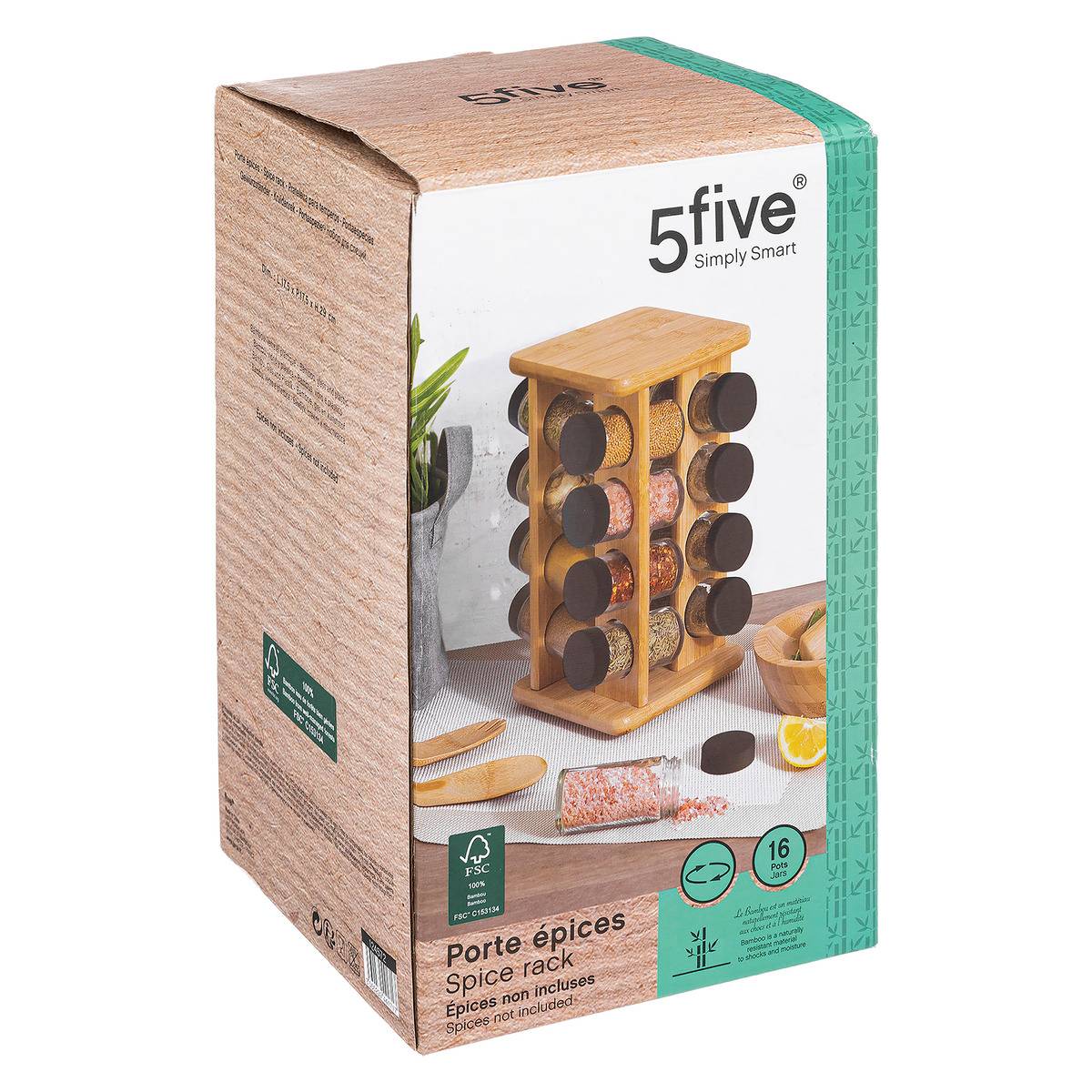 Support rotatif 16 pots à épices BAMBOU CUISINE beige, 5FIVE SIMPLY SMART