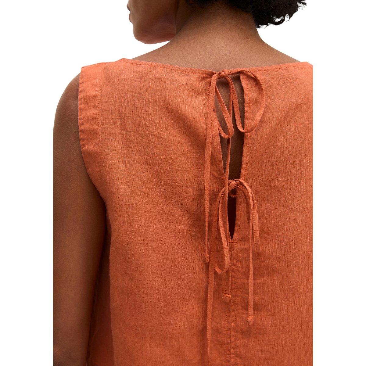 Blouse en lin sans manches regular avec des liens à nouer dans le dos orange, MARC O'POLO