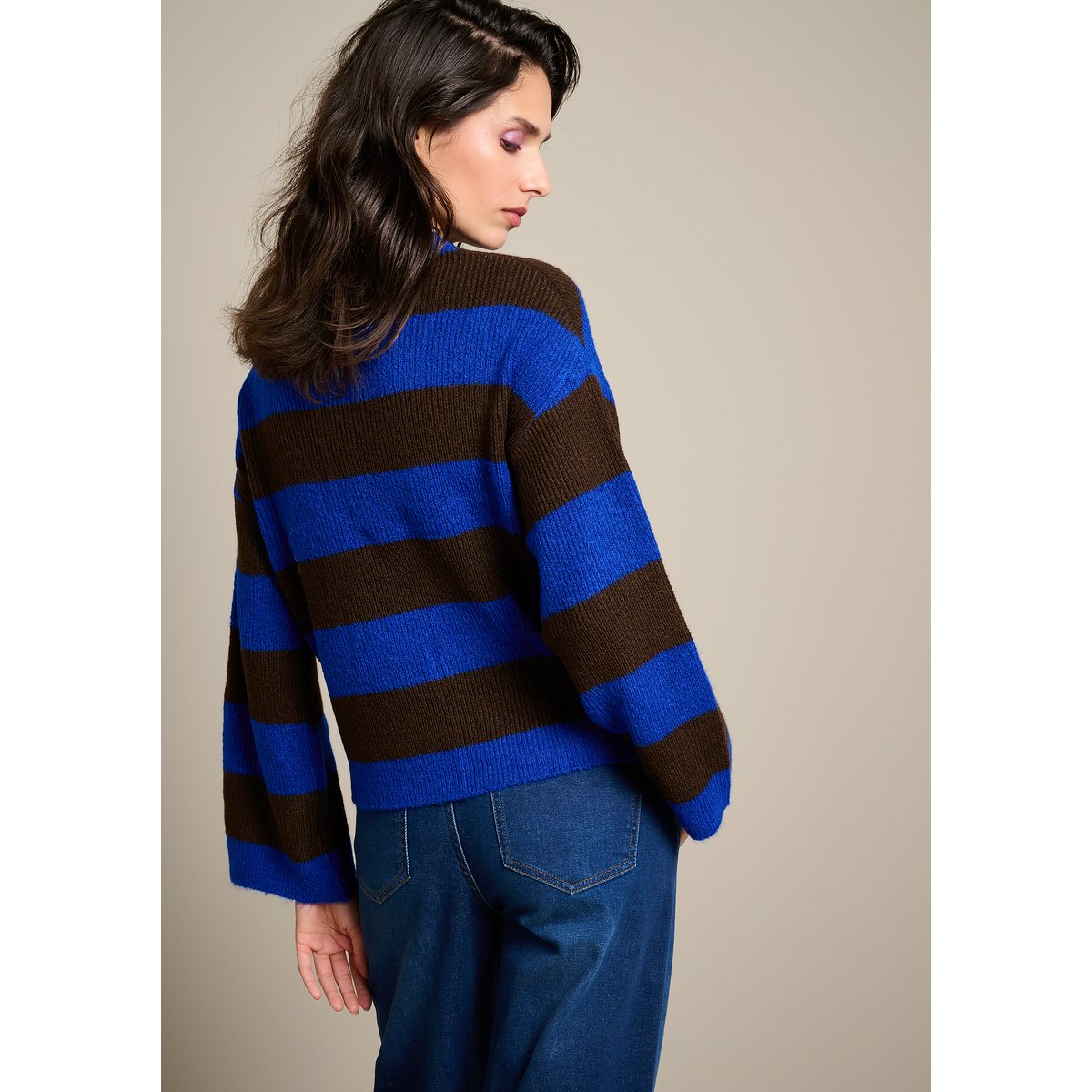Pull côtelé à larges rayures bleu electrique, LOLALIZA