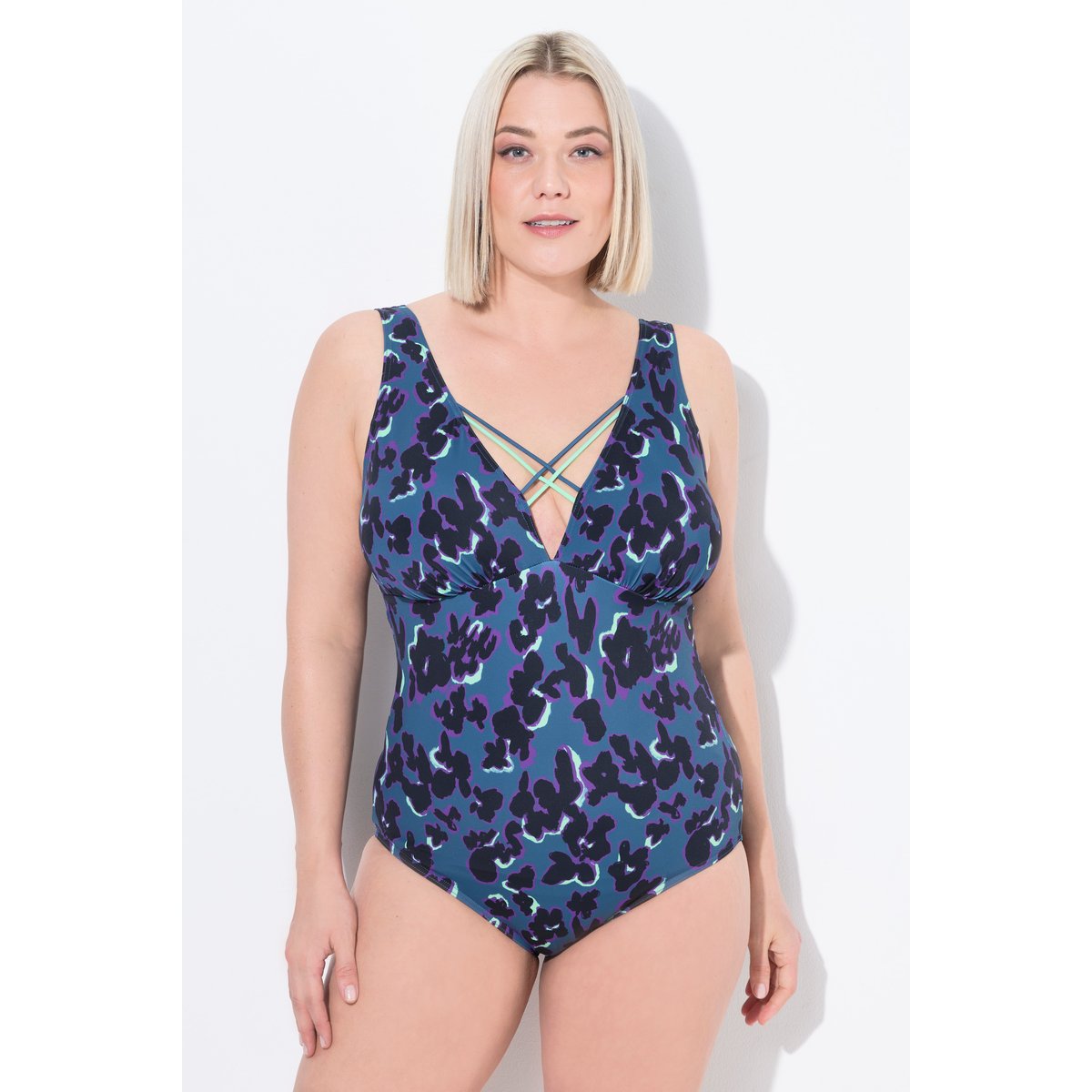 Maillot de bain à bonnets souples. Rubans pétrole foncé, ULLA POPKEN