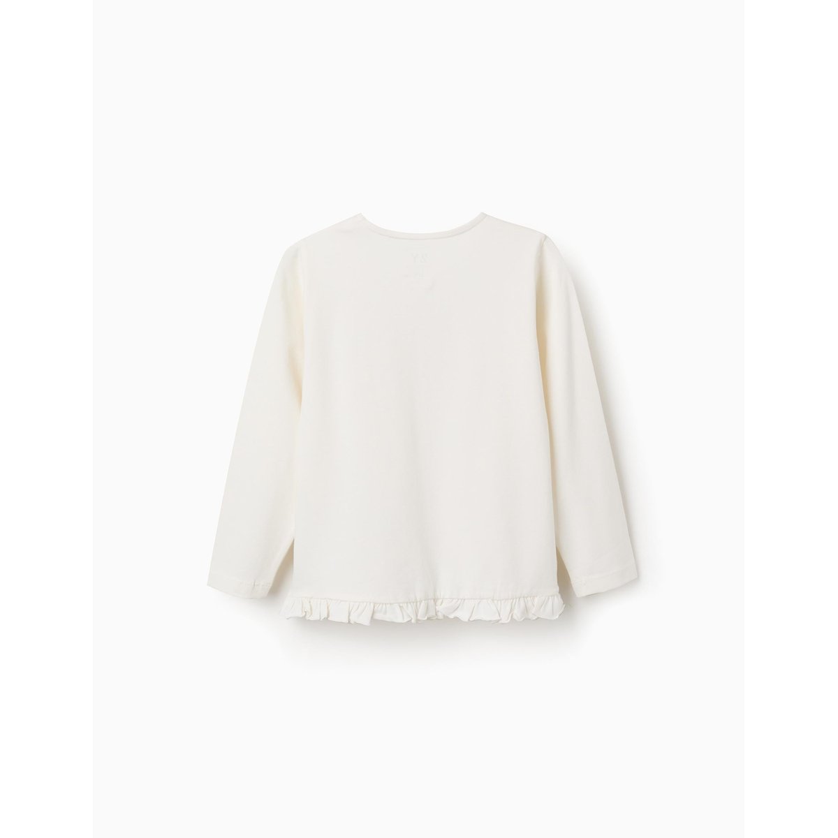 T-shirt en coton à manches longues avec imprimé et ourlet volanté blanc, ZIPPY