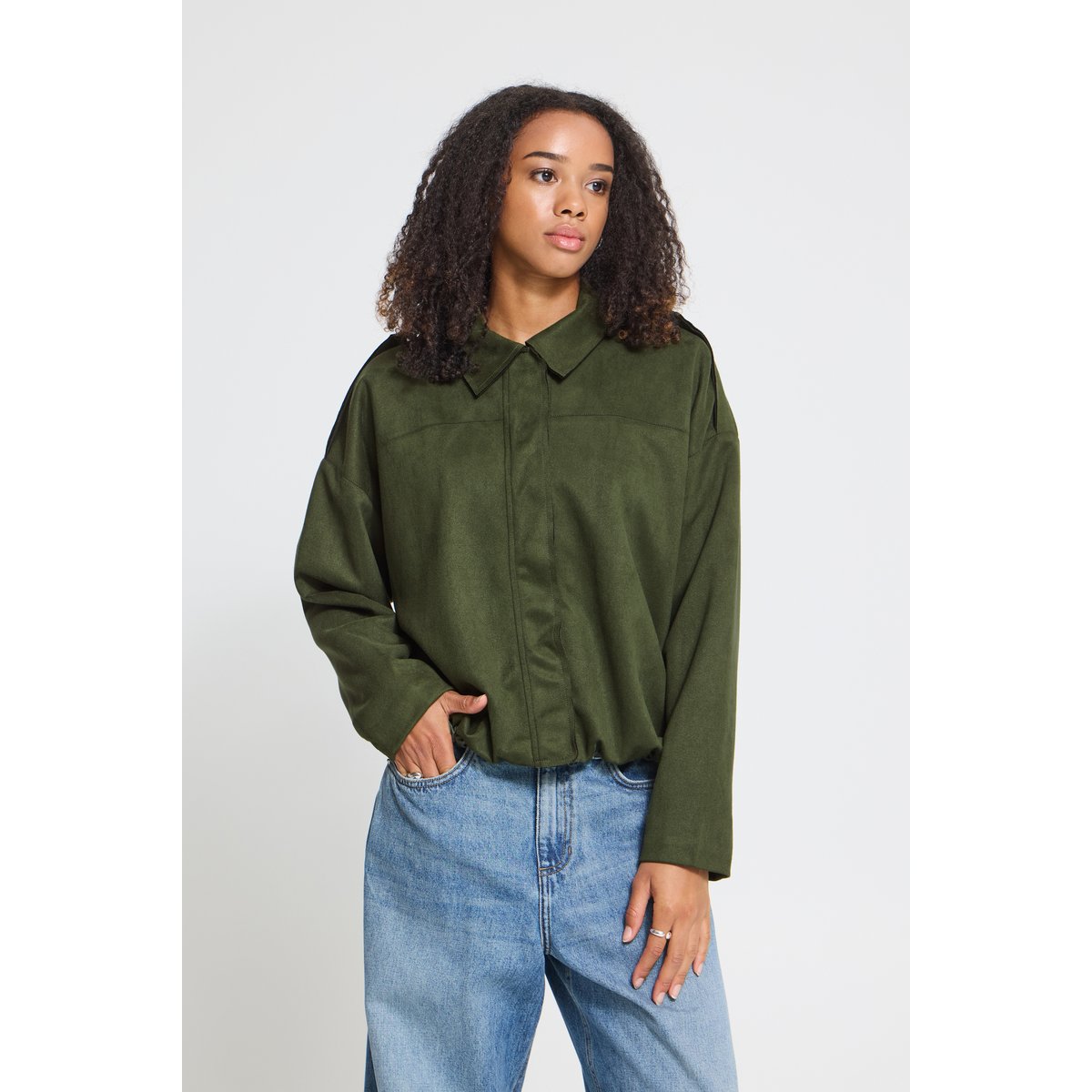 Veste manches longues, col chemise vert rifle green, ICHI