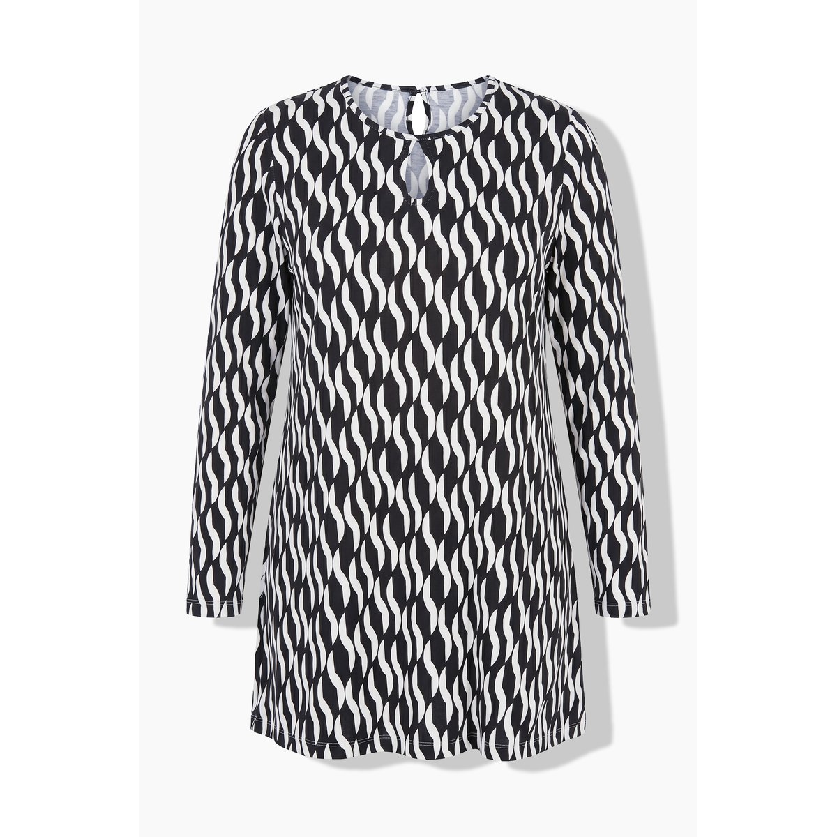 T-shirt long dans un imprimé graphique noir, ULLA POPKEN