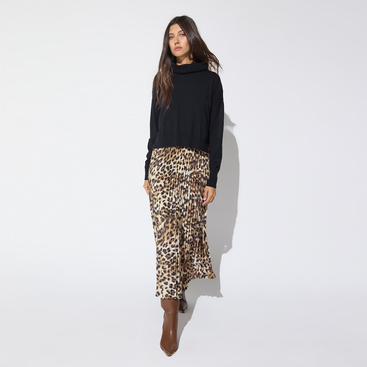 Robe combinée jupe plissée motif léopard léopard, LOLA CASADEMUNT