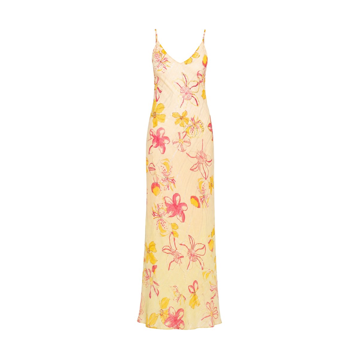 Robe longue à imprimé fleuri et broderie main imprimé, THE-ARE