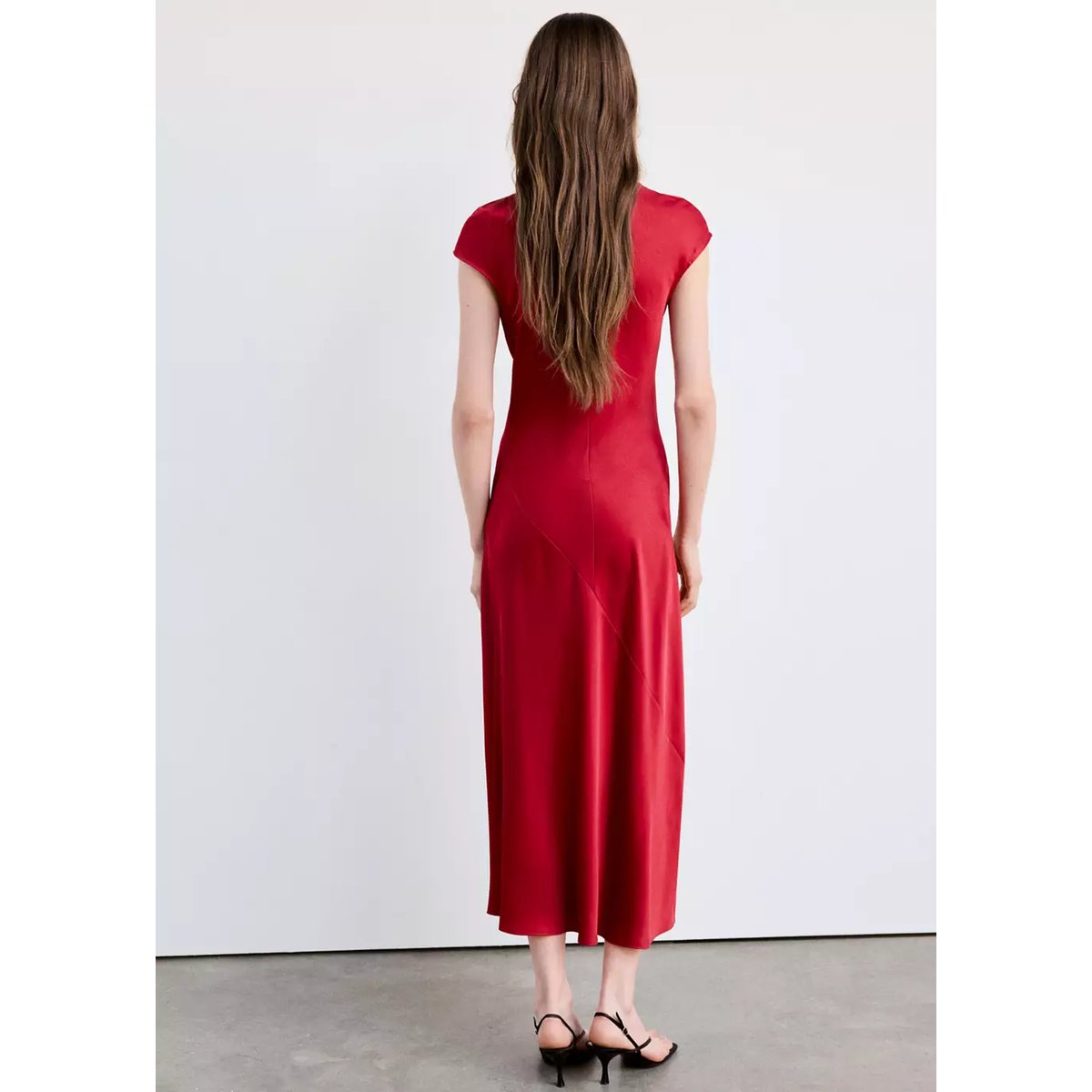 Robe midi col rond rouge, MANGO