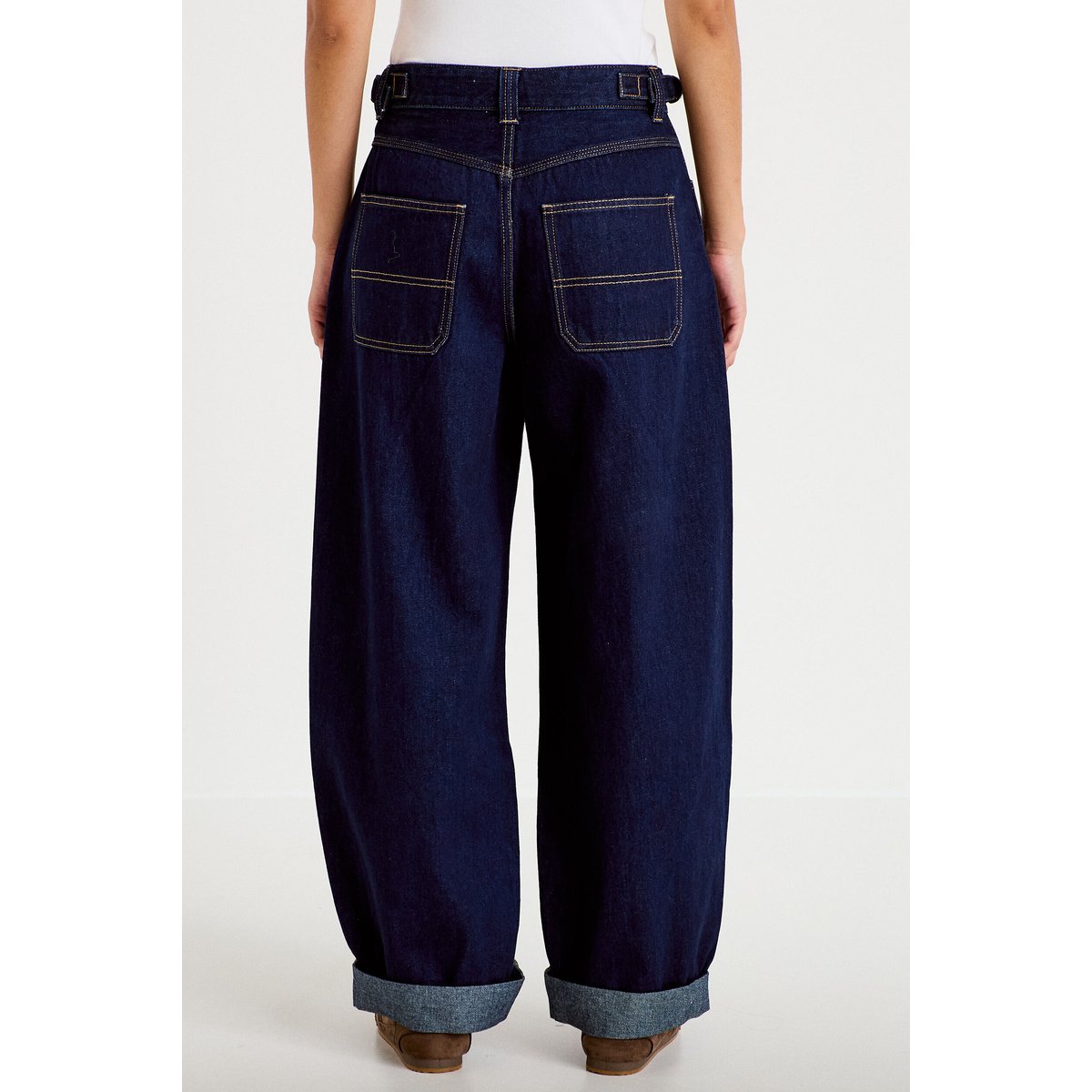 Jean barrel long en coton denim brut, CACHE CACHE