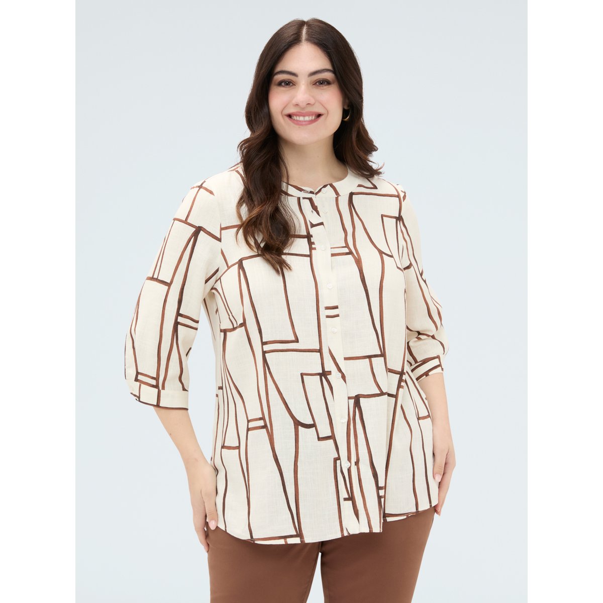 Blouse imprimé géométrique beige, FIORELLA RUBINO