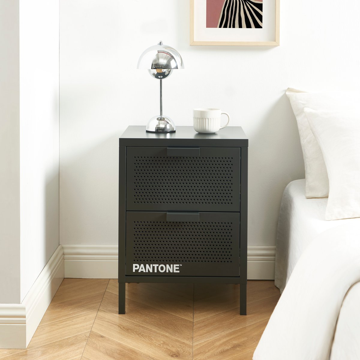 Table de chevet en acier gris anthracite / tcx 19-5005, PANTONE