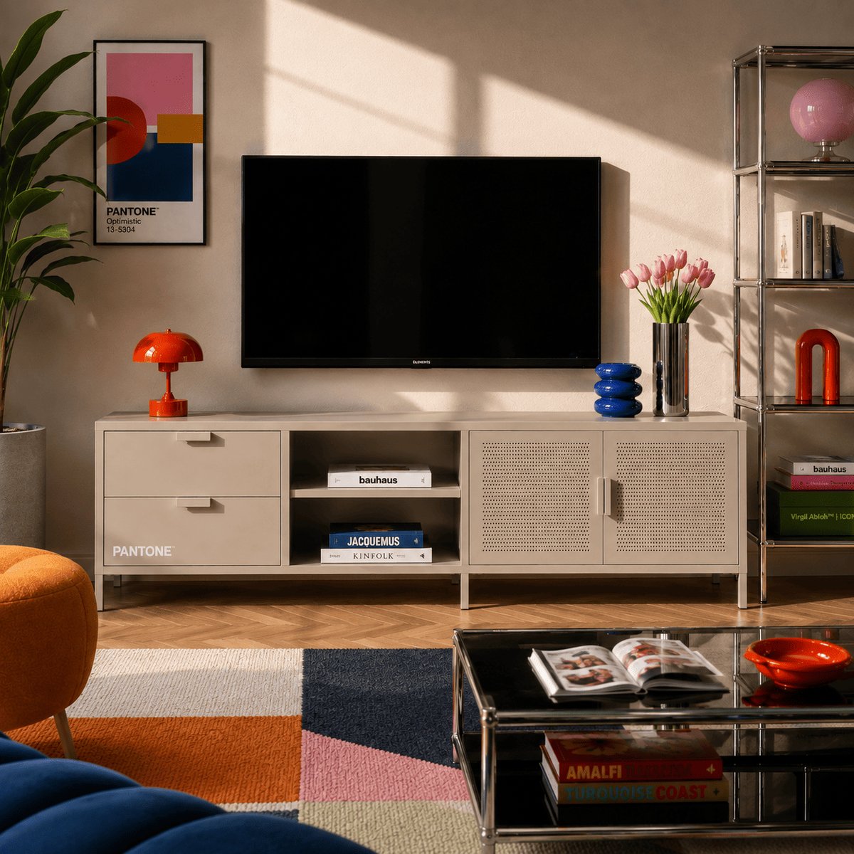 Meuble TV en acier 2 portes taupe, PANTONE