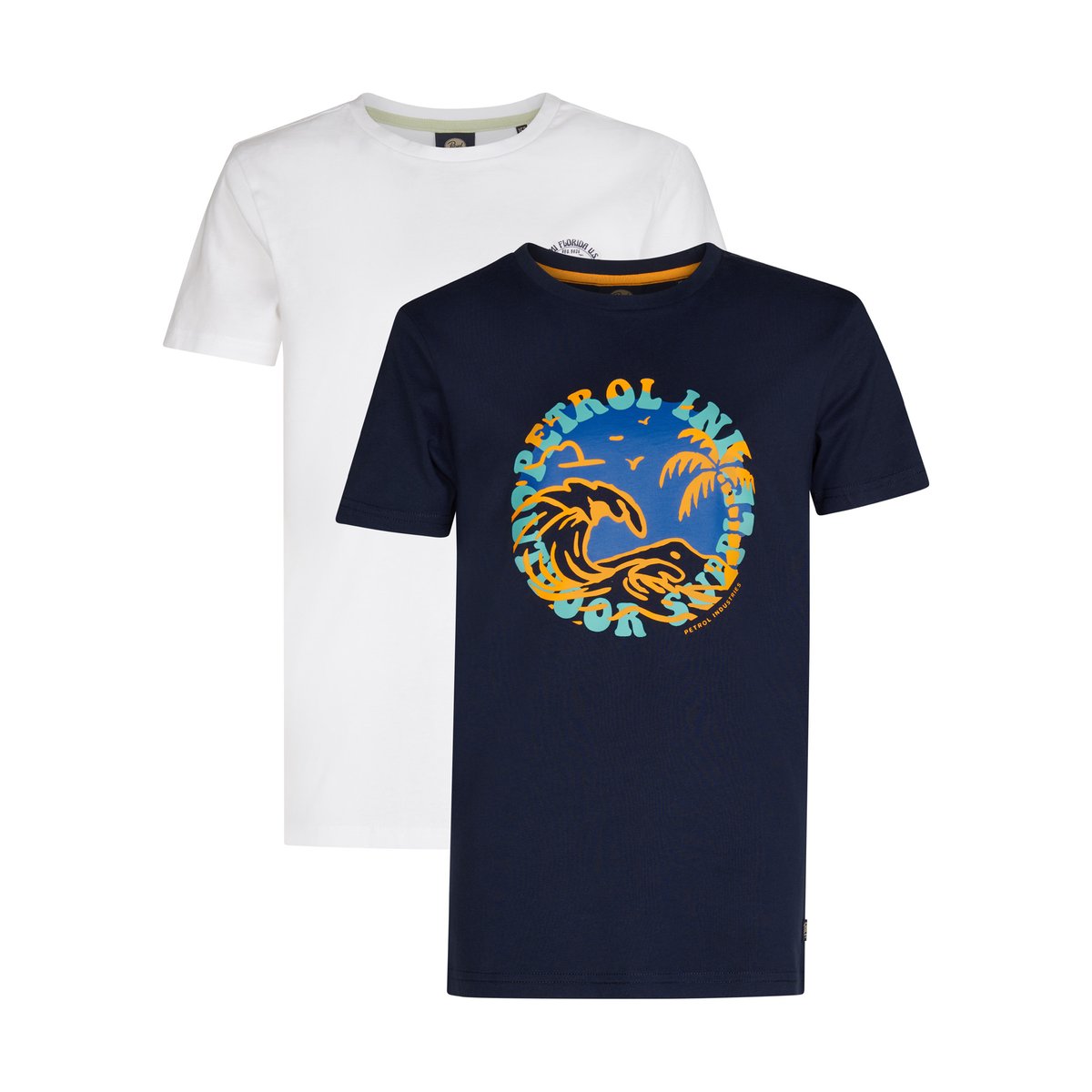 Lot de 2 t-shirts basiques à col rond snapper multicolore, PETROL INDUSTRIES