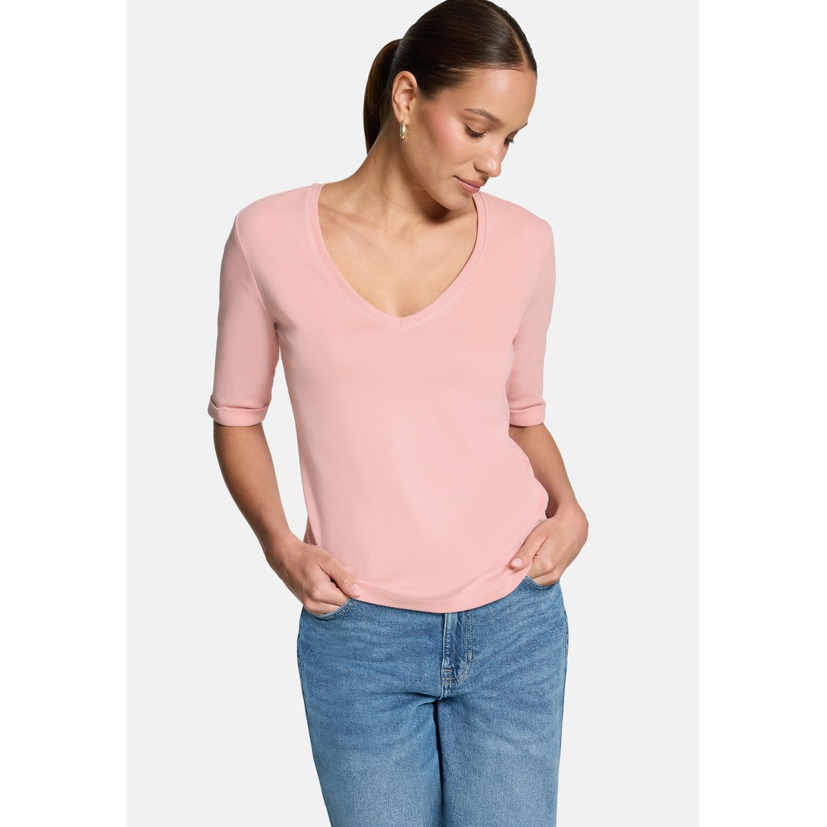T-shirt basique à encolure en v bridal rose, ZERO