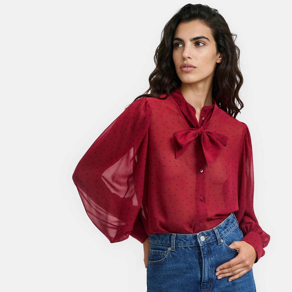 Chemise lavallière à pois manches longues imprimé pois, LA REDOUTE COLLECTIONS