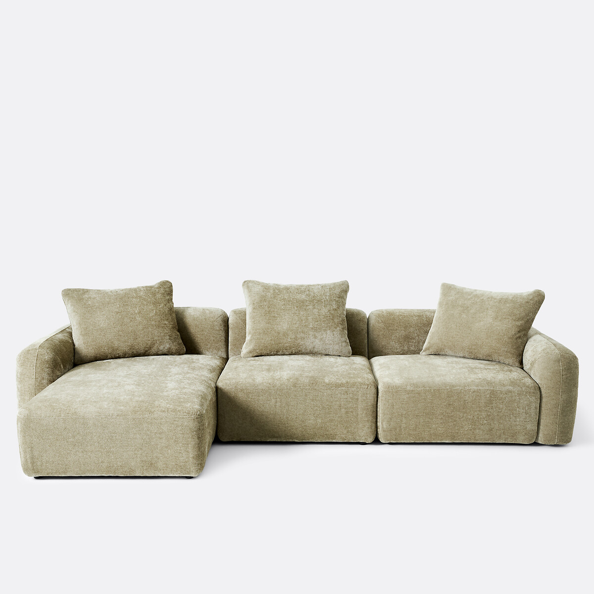 Canapé d'angle modulable gauche 3 places, en chenille épaisse, AMAD vert sauge, LA REDOUTE INTERIEURS