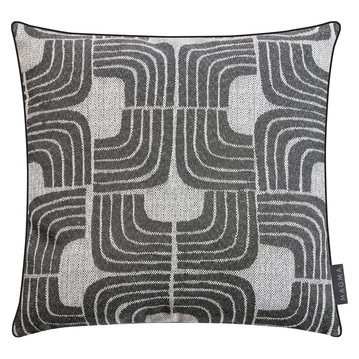 Housse de coussin jacquard BANDA anthracite et blac, MAGMA HEIMTEX