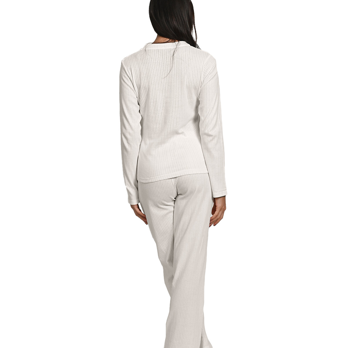 Pyjama femme à manches longues en maille coton NINA ecru, SENSEI MAISON