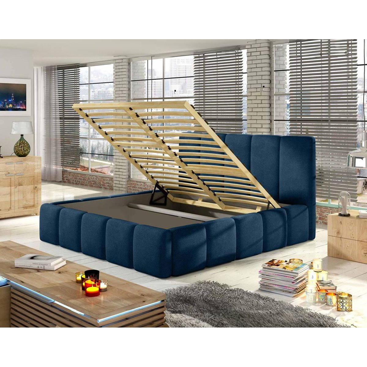 Lit coffre - LUCEA bleu nuit, BEST MOBILIER