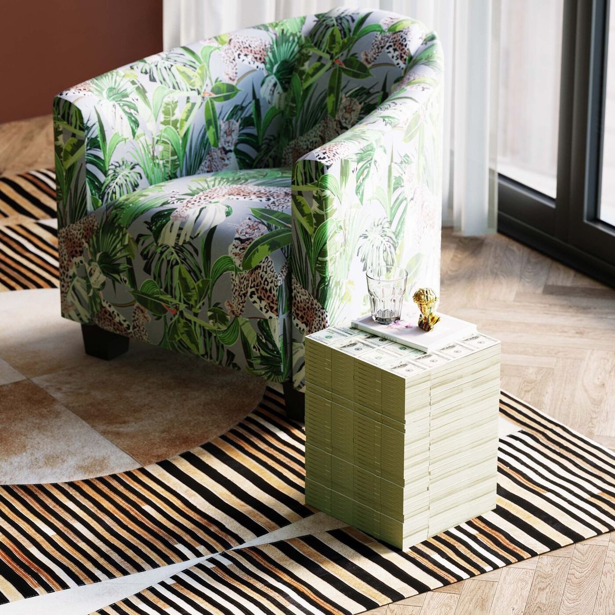 Tabouret billets dollars noir et blanc, KARE DESIGN