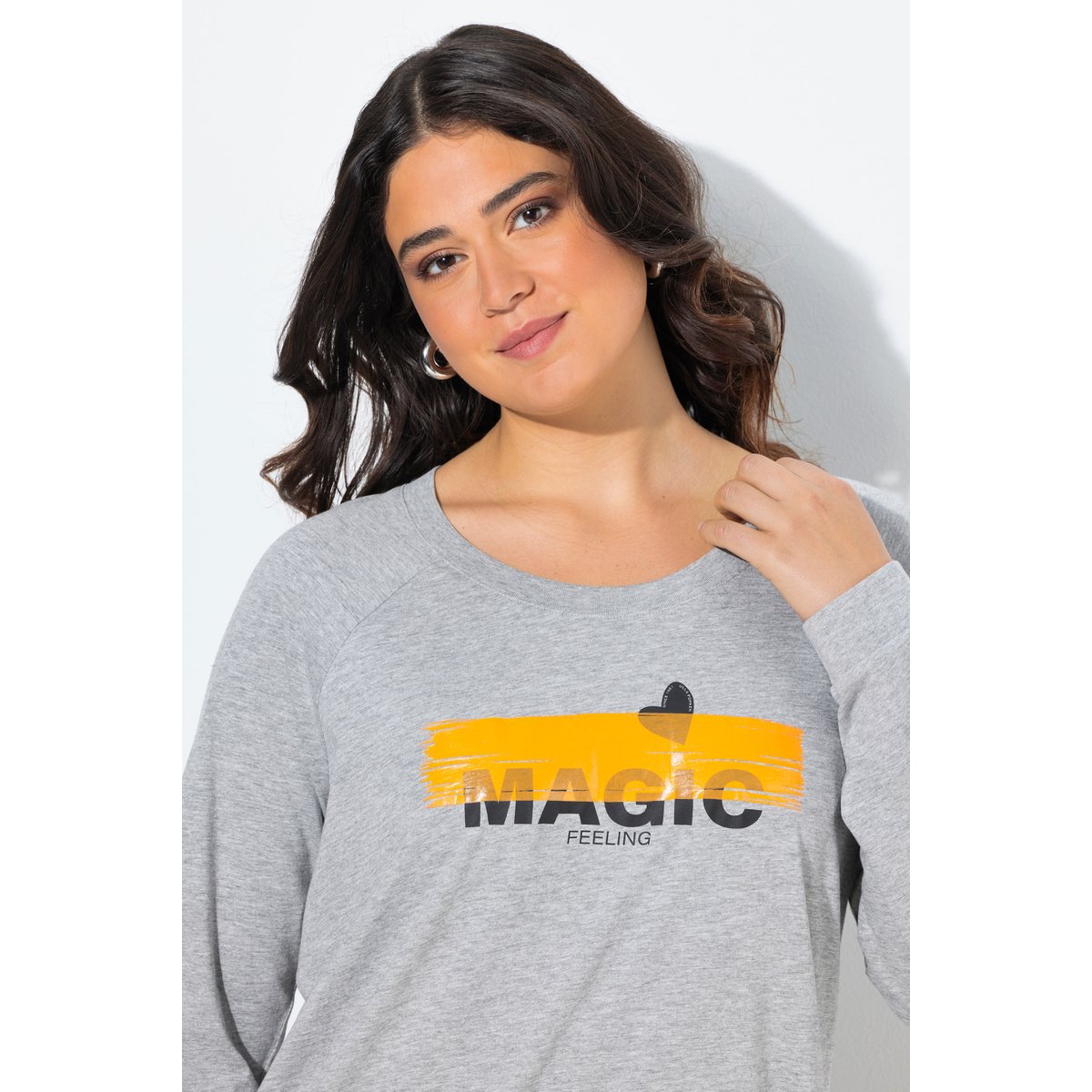 T-shirt décolleté rond et manches longues gris clair chiné, ULLA POPKEN