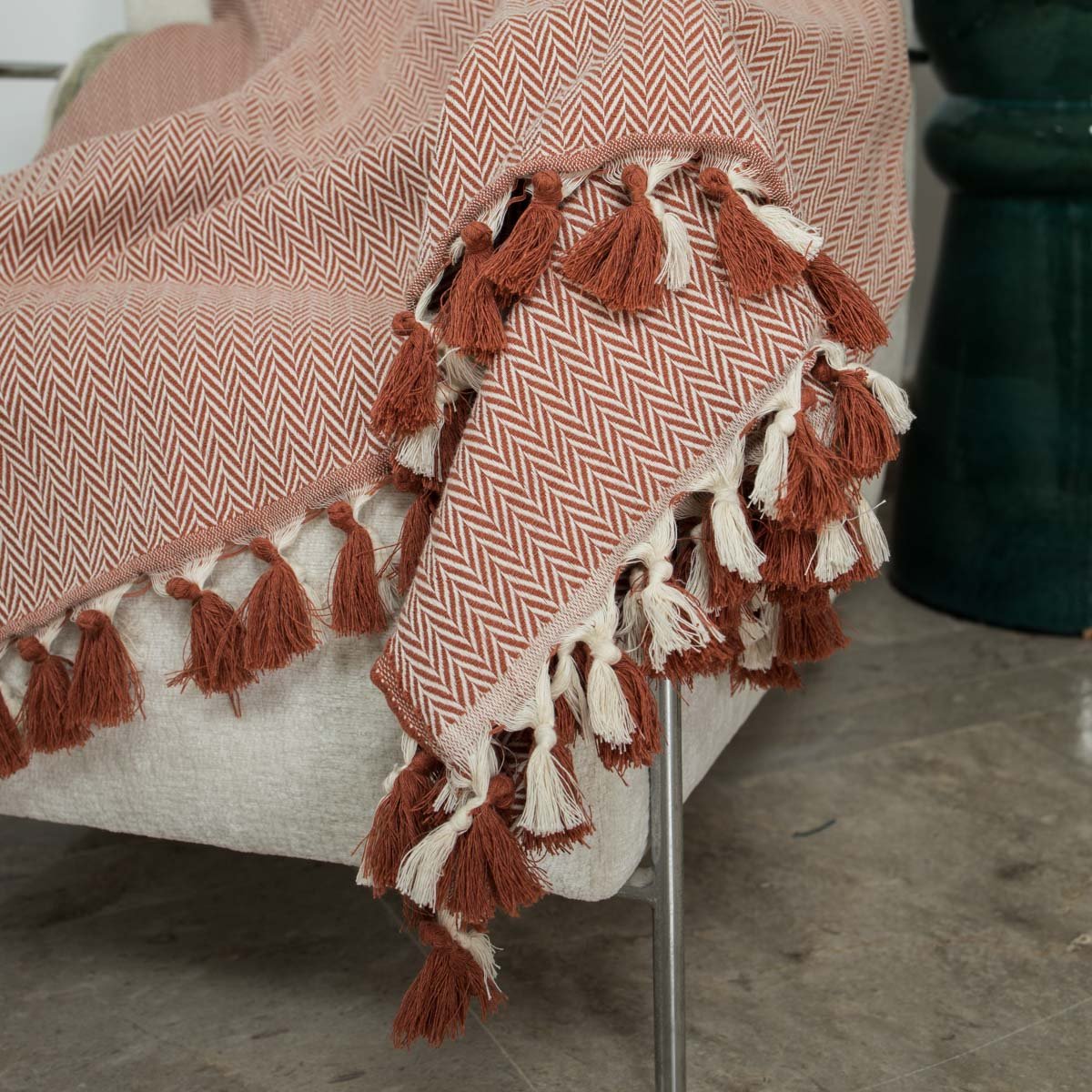 Plaid coton MEGEVE rouge tomette, FEBRONIE