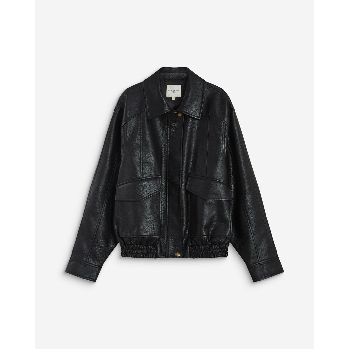 Blouson oversize similicuir à poches noir Axel noir, GRACE & MILA