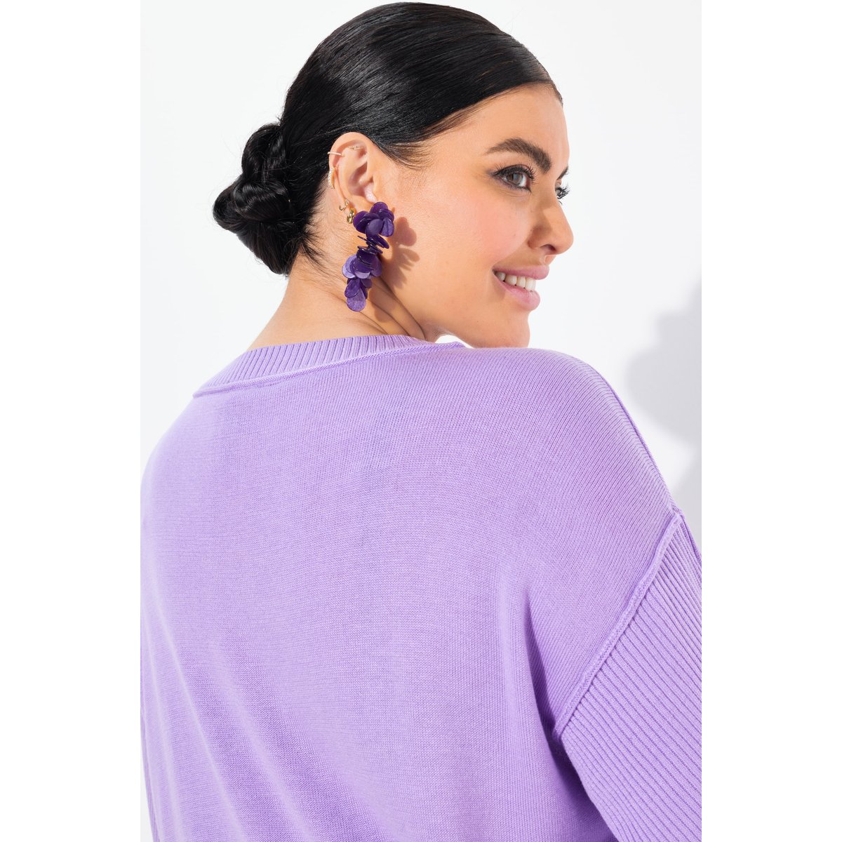Pull oversize à manches 3/4 en lavande, ULLA POPKEN