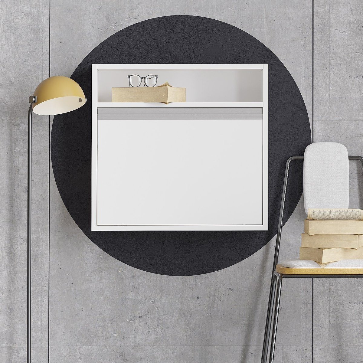 Bureau mural rabattable avec 2 étagères intégrées TULUM blanc, TOILINUX