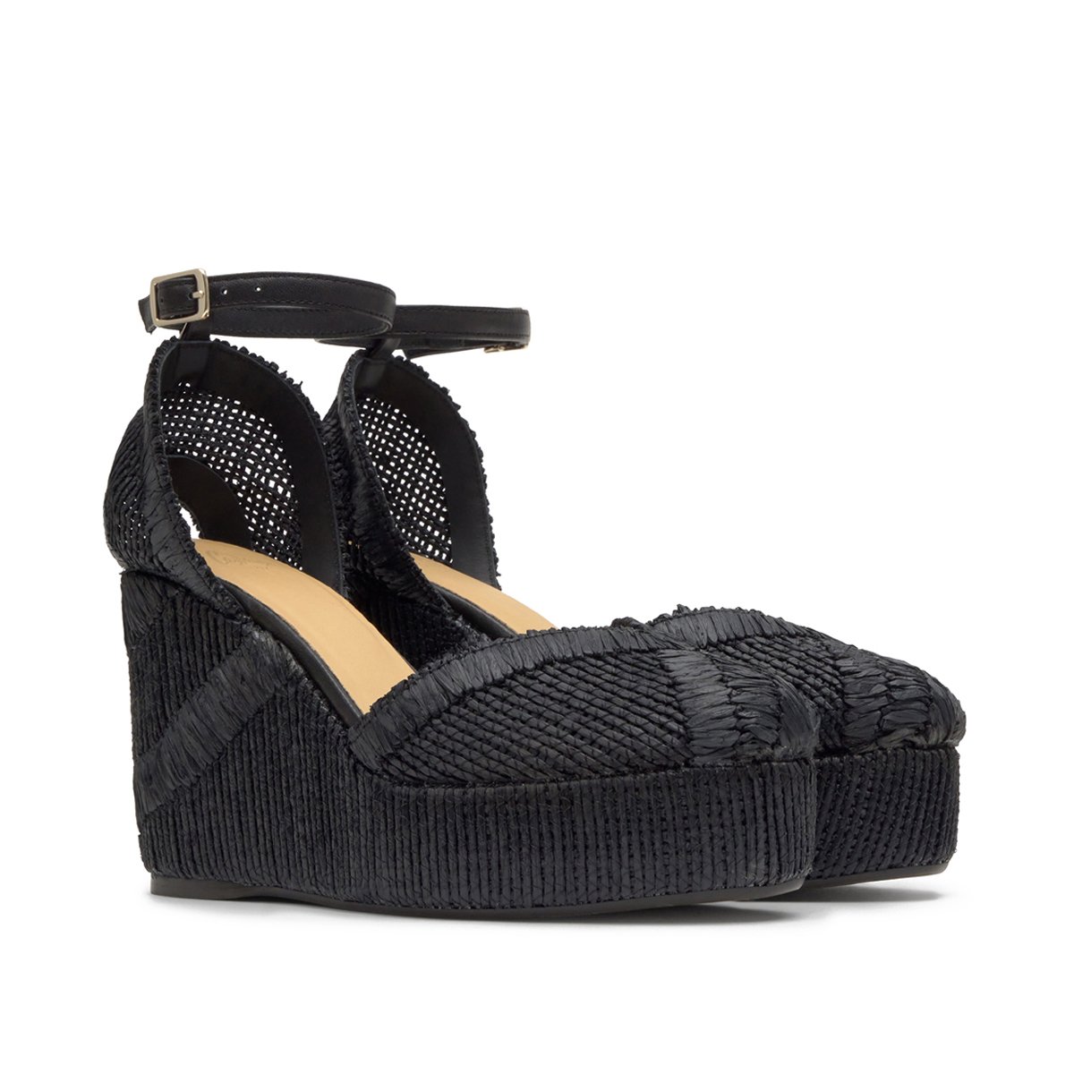 Espadrilles en raphia à talons compensés à bride CHARMIE EXTRA PLATFORM noir, CASTANER