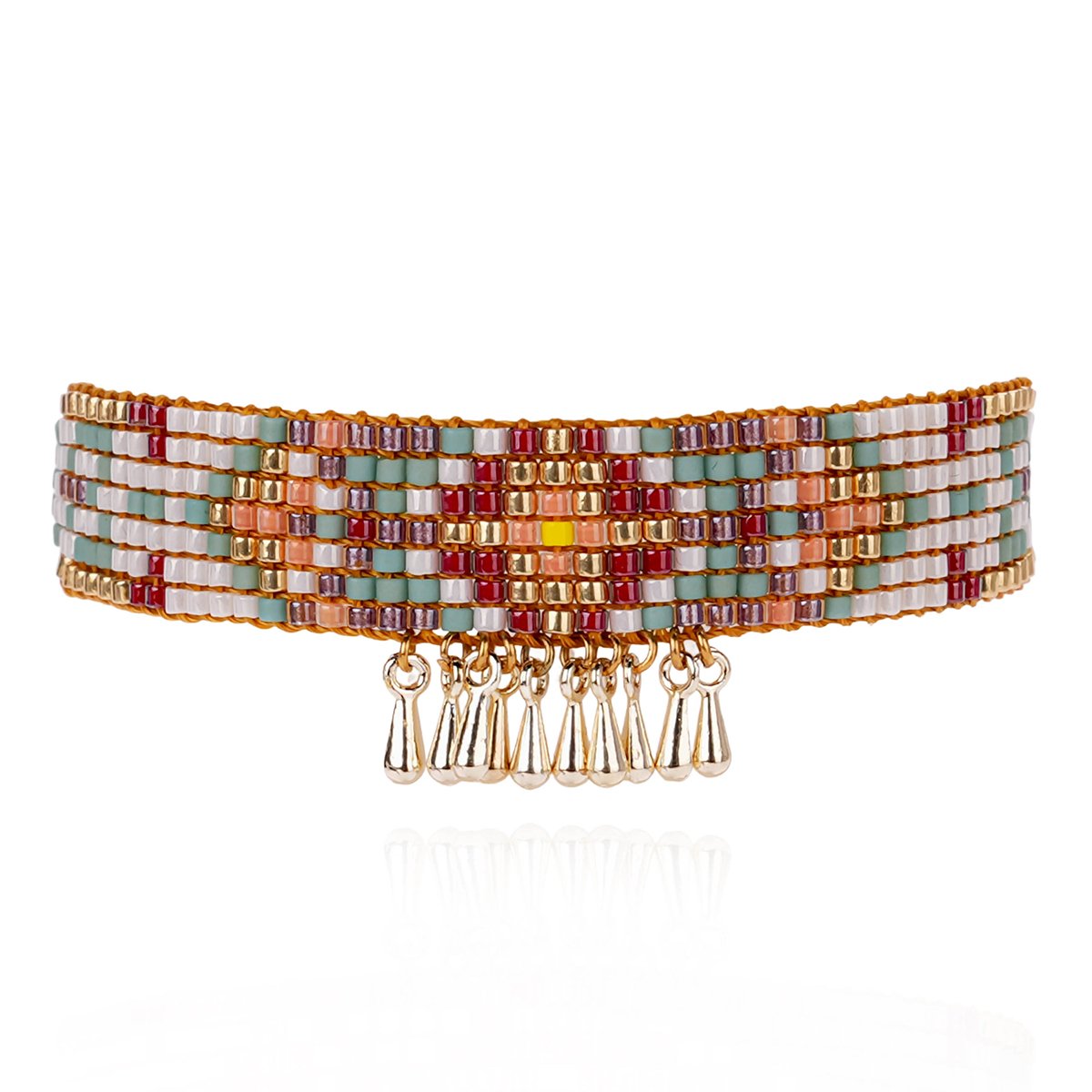 Bracelet perles tissées et cabochon central PRAVEEN blanc, HIPANEMA