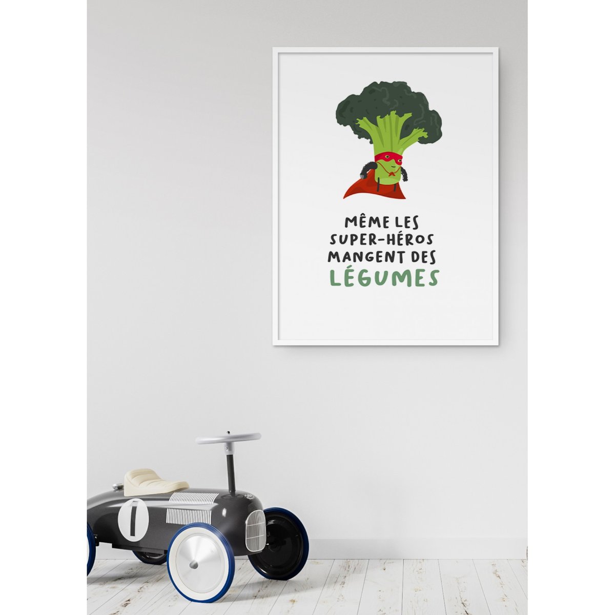 Affiche 'Même les super-héros mangent des légumes' blanc, L'AFFICHERIE