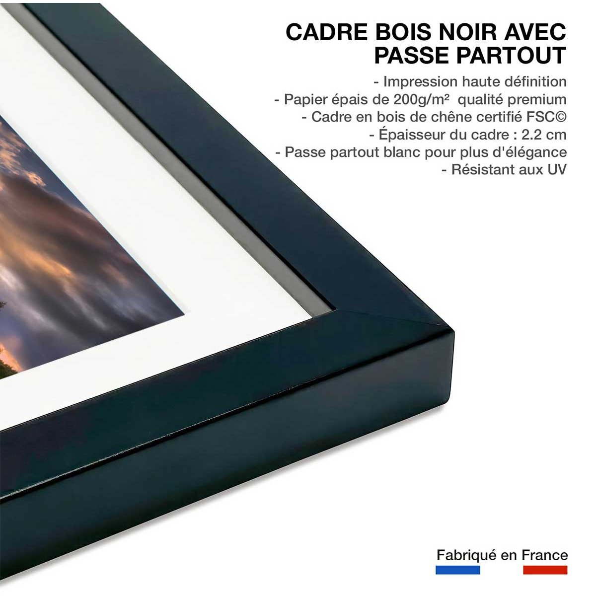 Affiche Lac de Limides, Dolomites affiche + cadre en bois - noir, HEXOA