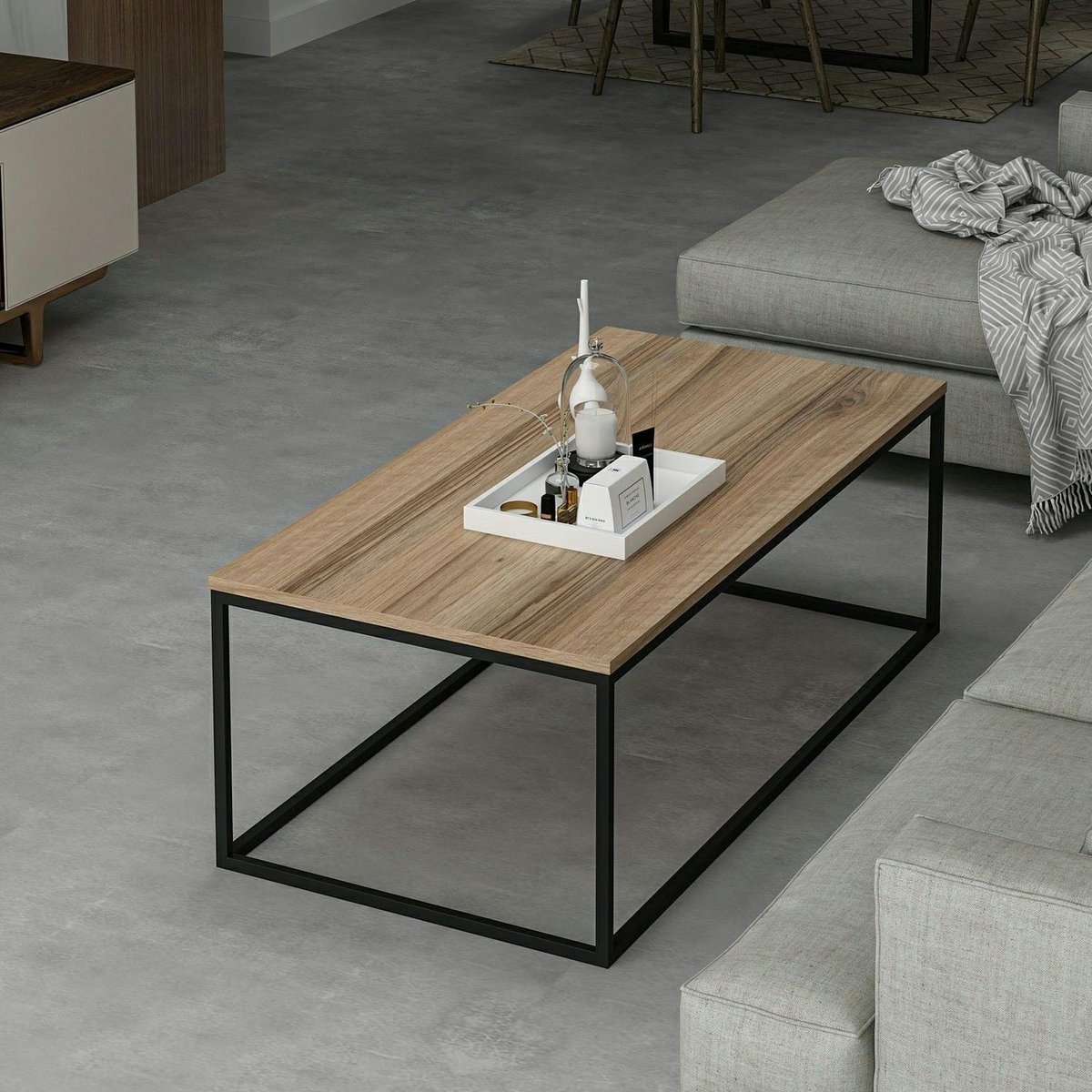 Table basse rectangulaire minimaliste effet noyer JENA bois naturel, PIER IMPORT