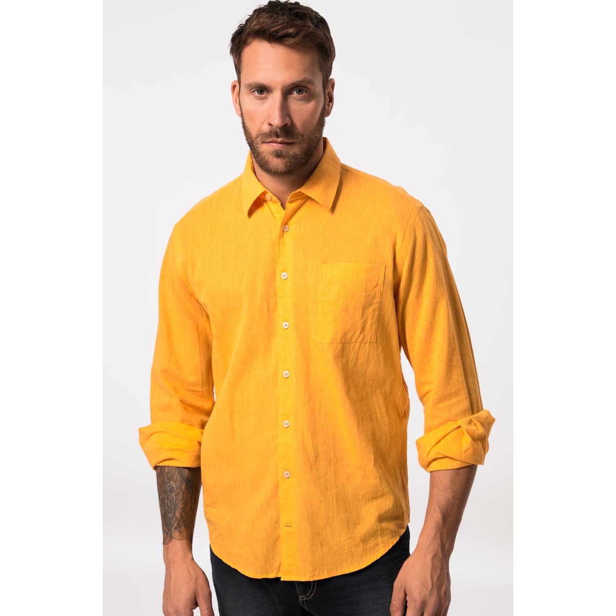 Chemise en lin mélangé. Manches longues et orange foncé, JP1880