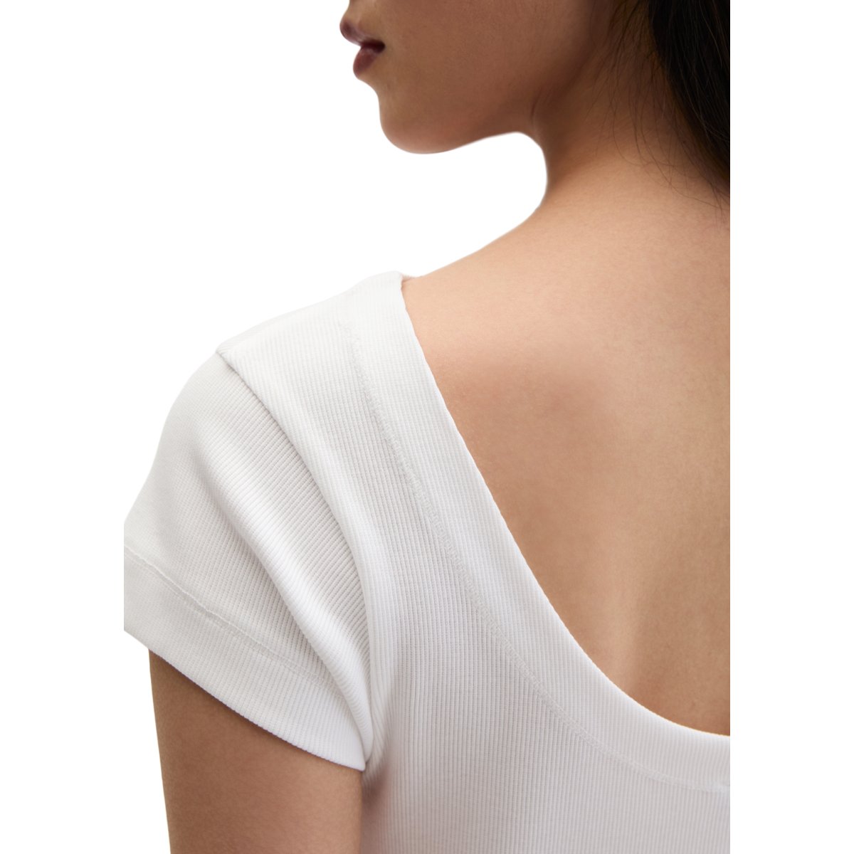 T-shirt slim en jersey côtelé élastique blanc, MARC O'POLO