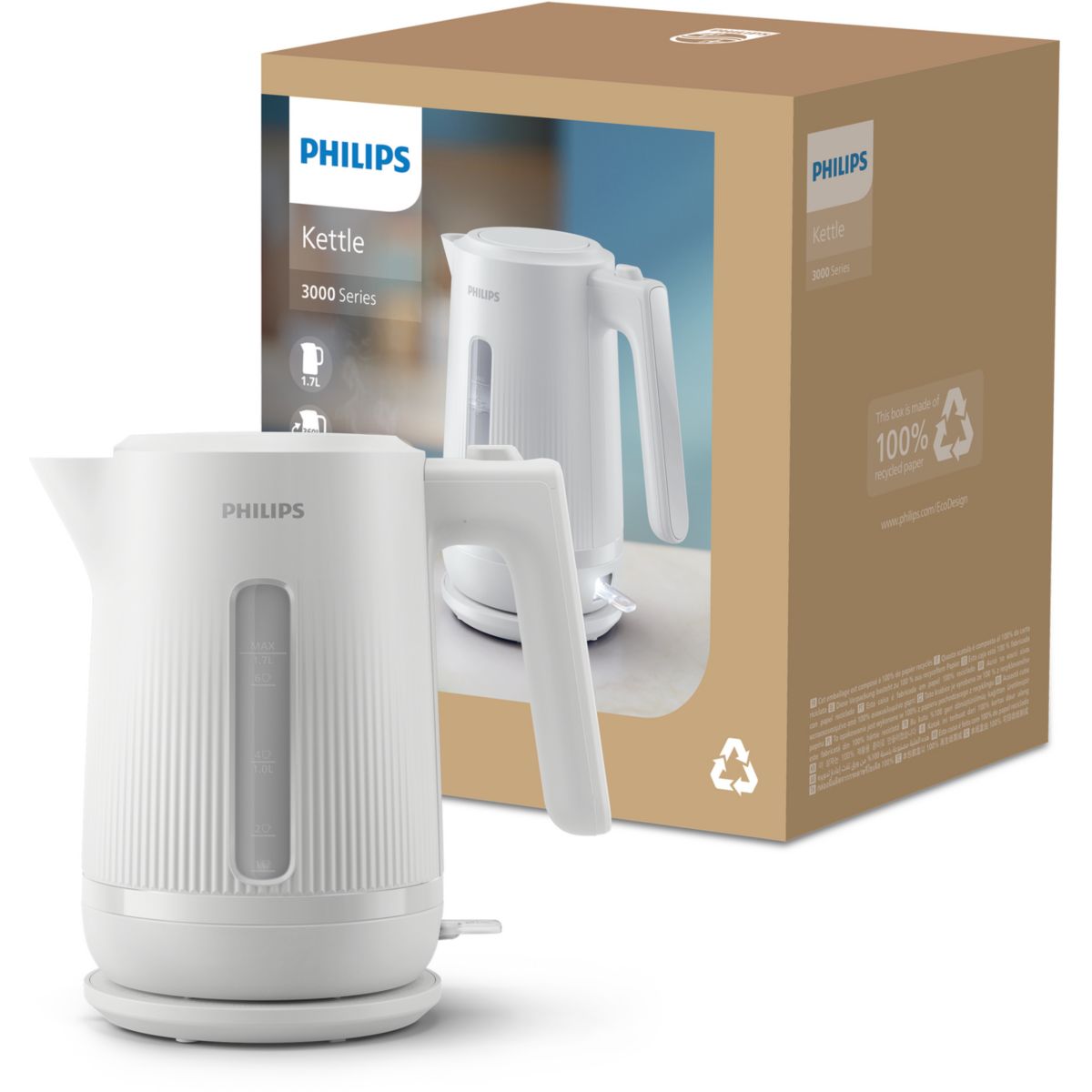 Bouilloire HD9411/00 Bouilloire électrique blanche Série 3000 1.7L, 2200W blanc, PHILIPS