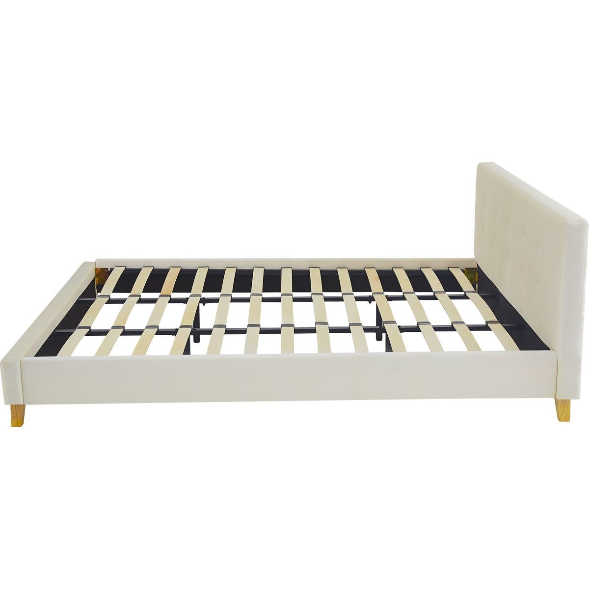 Lit avec tête de lit en velours - MILO beige, HOMIFAB