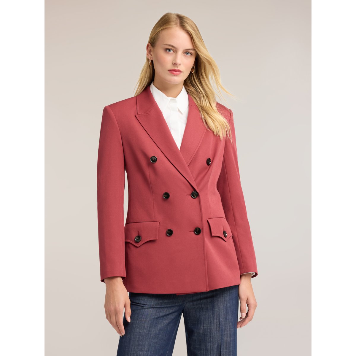 Veste croisée avec boutons contrastants rouge, MOTIVI