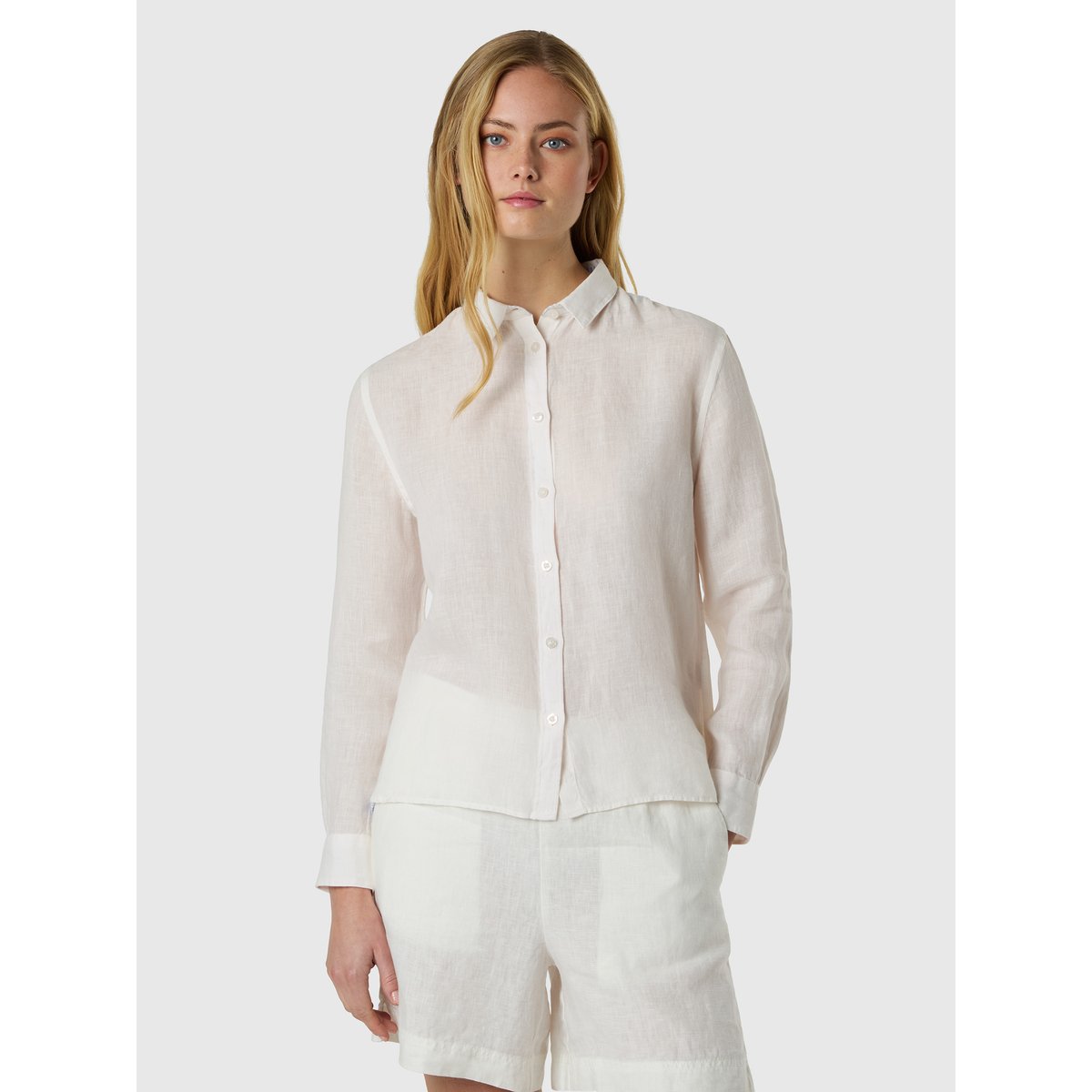 Chemise en lin avec logo brodé guimauve, NORTH SAILS