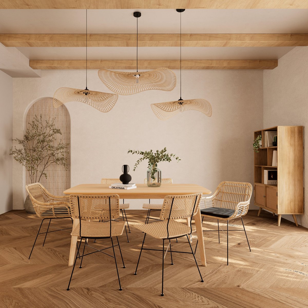 Table rectangulaire 6 personnes en bois 150 cm - OMAN bois clair, MAISON PAVANE