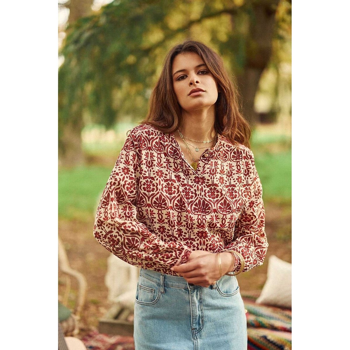 Berlia Printed Cotton Blouse pink print, LA PETITE ETOILE