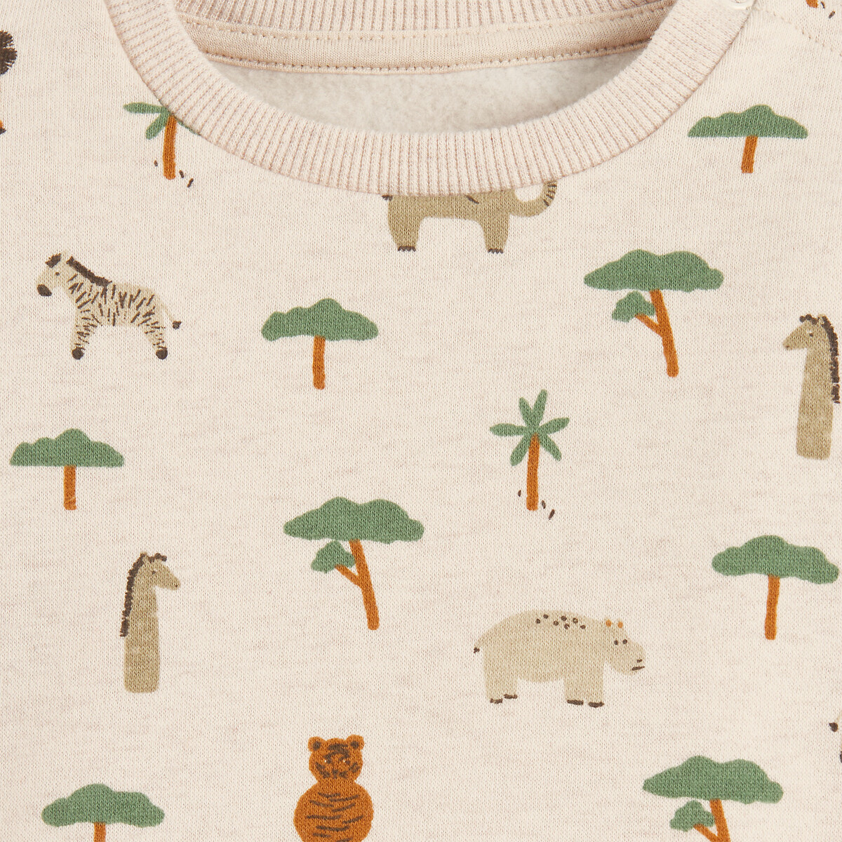 Sweat avec col rond pressionné, imprimé savane, en molleton beige chiné, LA REDOUTE COLLECTIONS
