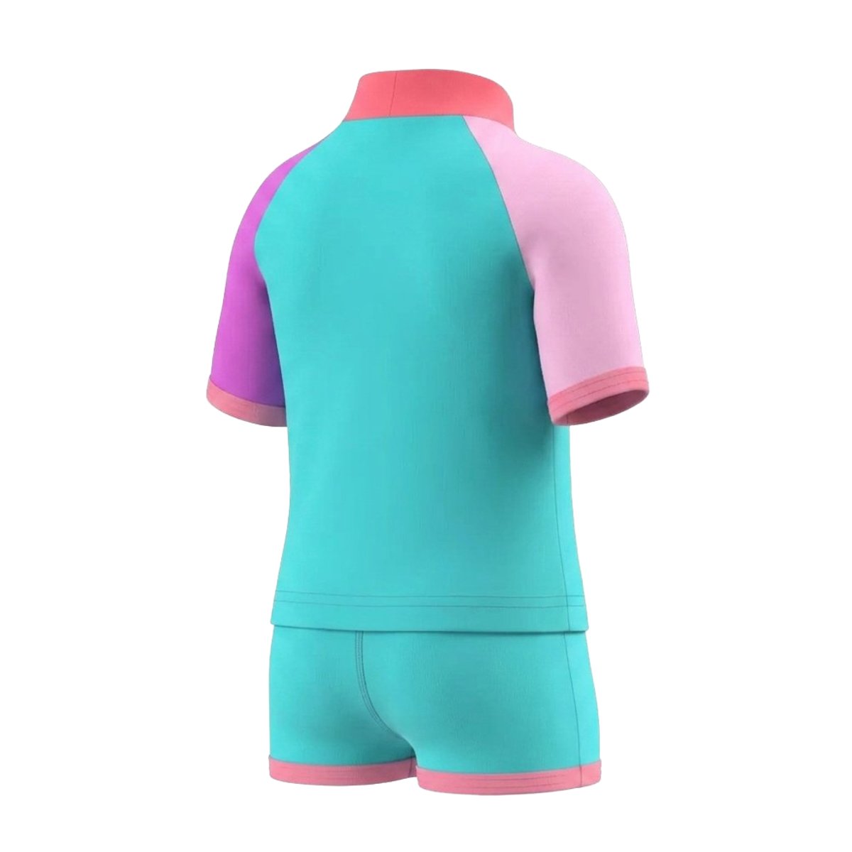 Ensemble de bain anti-irritation manches courtes raglan contrastées turquoise vif / rose / violet, SPEEDO