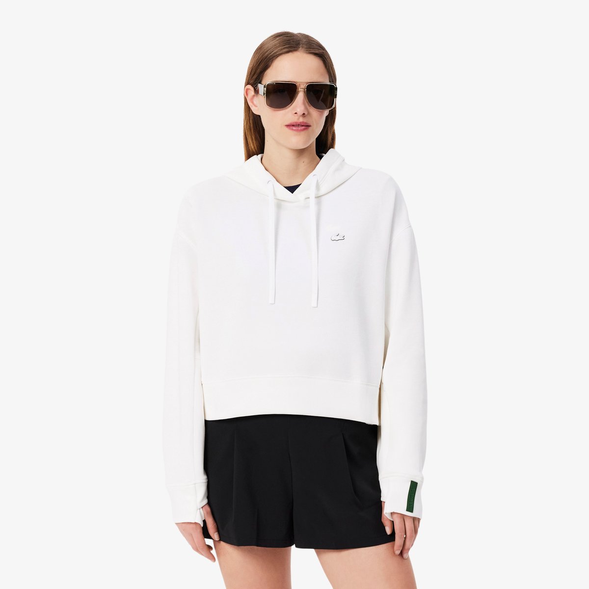 Sweatshirt à capuche court coton blanc-001, LACOSTE