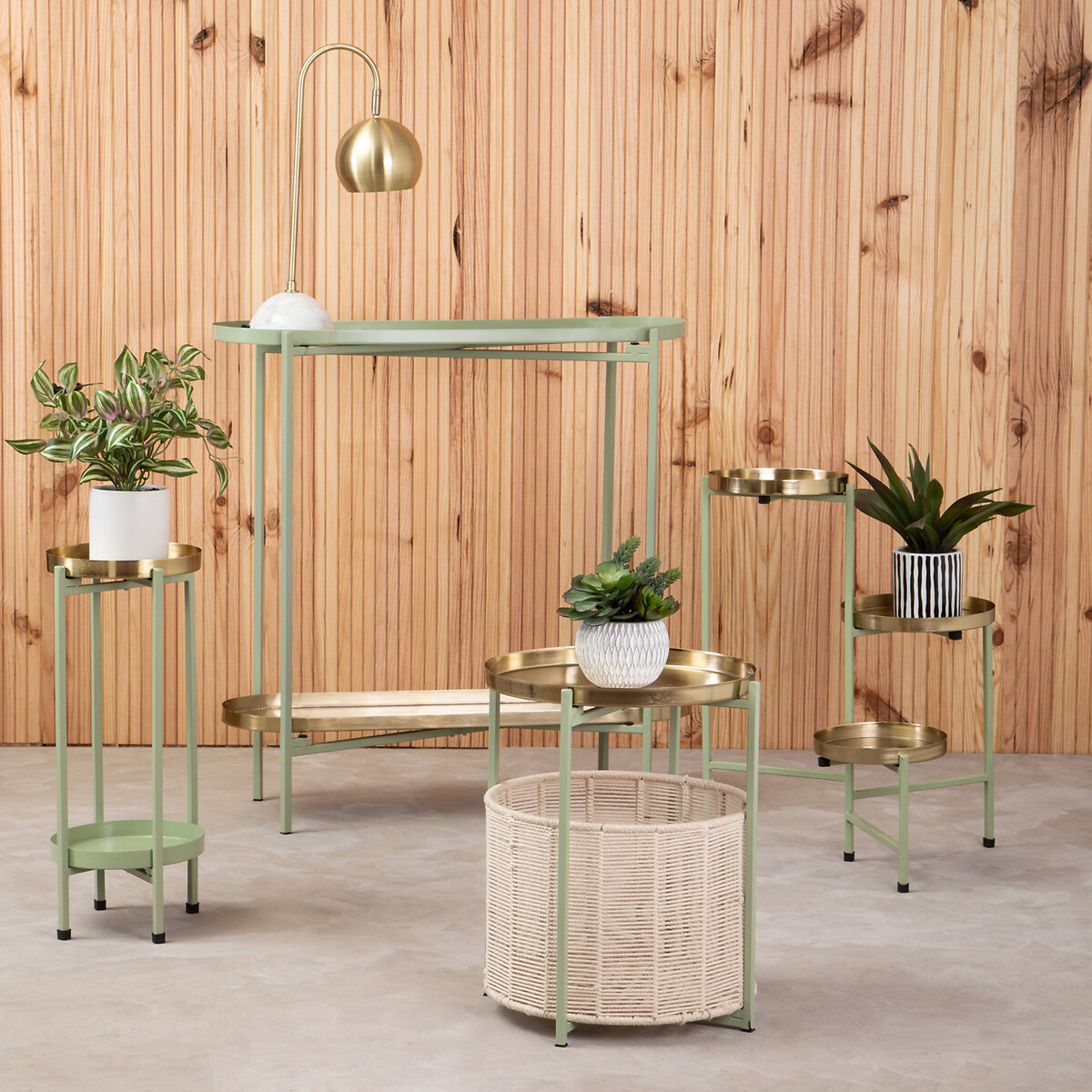 Pastel Metal Side Table with Cotton Storage Basket green, SO'HOME