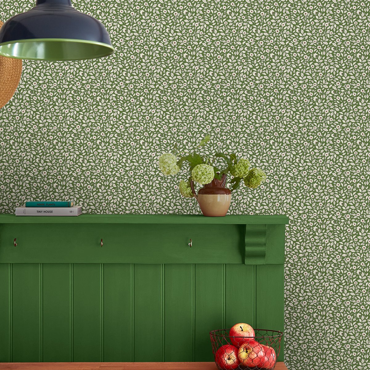 Papier peint Farandole fleurie vert, beige, JOULES
