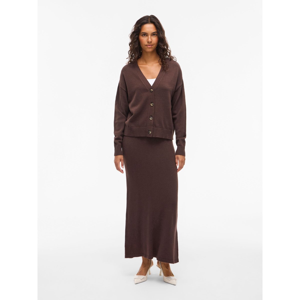 Gilet boutonné col V coffee bean, VILA