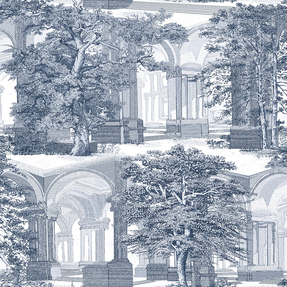 Papier peint Rivington Folly Firework Architecture grandiose bleu, GRAHAM ET BROWN