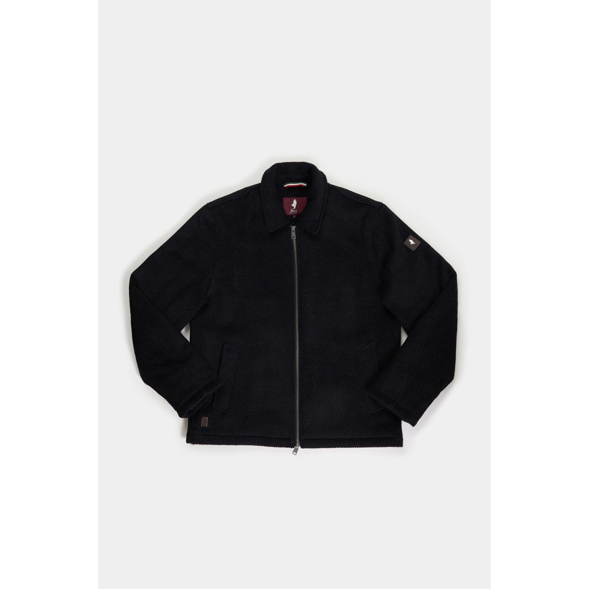 Blouson droit en laine à gros chevrons noir, MCS